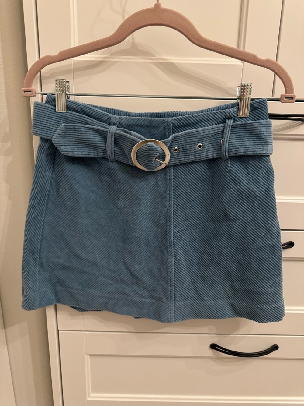 Blue Corduroy Mini Skirt with Belt